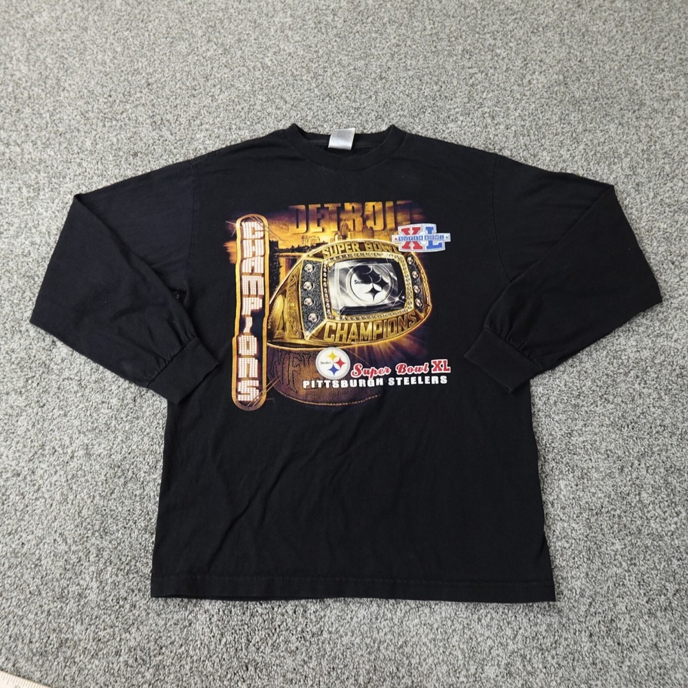 Pittsburgh Steelers Shirt Mens Medium‎ Black Long Sleeve NFL Football Super Bowl